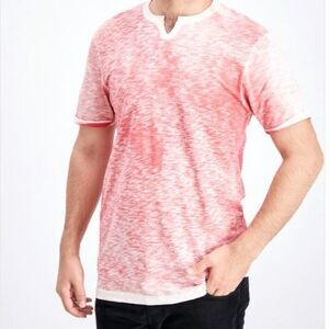 Buffalo David Bitton Men Kali Space Dyed T-shirt Medium Pink White V-Neck
